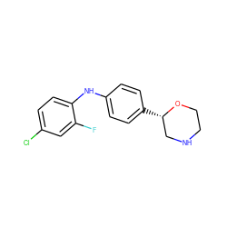 Fc1cc(Cl)ccc1Nc1ccc([C@H]2CNCCO2)cc1 ZINC000149956486