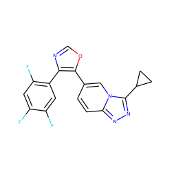 Fc1cc(F)c(-c2ncoc2-c2ccc3nnc(C4CC4)n3c2)cc1F ZINC000003963024