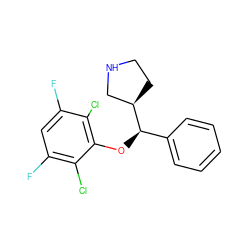 Fc1cc(F)c(Cl)c(O[C@H](c2ccccc2)[C@@H]2CCNC2)c1Cl ZINC000095592337