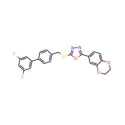 Fc1cc(F)cc(-c2ccc(CSc3nnc(-c4ccc5c(c4)OCCO5)o3)cc2)c1 ZINC000096271044