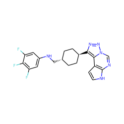 Fc1cc(NC[C@H]2CC[C@H](c3nnn4cnc5[nH]ccc5c34)CC2)cc(F)c1F ZINC001772570046