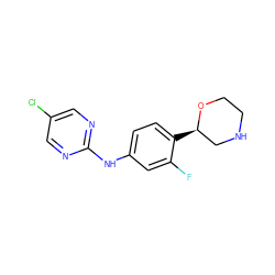 Fc1cc(Nc2ncc(Cl)cn2)ccc1[C@@H]1CNCCO1 ZINC000149911999