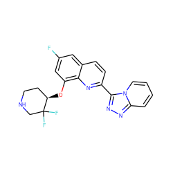 Fc1cc(O[C@@H]2CCNCC2(F)F)c2nc(-c3nnc4ccccn34)ccc2c1 ZINC000096175077