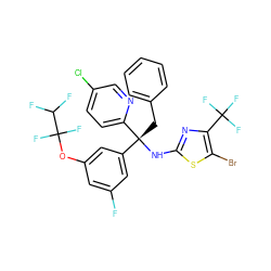 Fc1cc(OC(F)(F)C(F)F)cc([C@@](Cc2ccccc2)(Nc2nc(C(F)(F)F)c(Br)s2)c2ccc(Cl)cn2)c1 ZINC000150603316