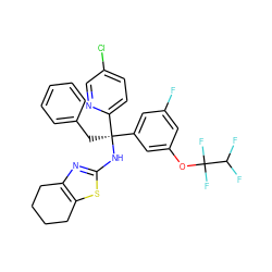 Fc1cc(OC(F)(F)C(F)F)cc([C@@](Cc2ccccc2)(Nc2nc3c(s2)CCCC3)c2ccc(Cl)cn2)c1 ZINC000103261160
