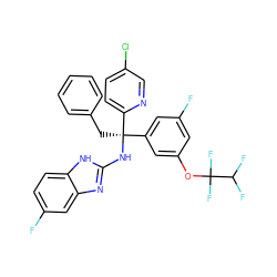 Fc1cc(OC(F)(F)C(F)F)cc([C@@](Cc2ccccc2)(Nc2nc3cc(F)ccc3[nH]2)c2ccc(Cl)cn2)c1 ZINC000103261151
