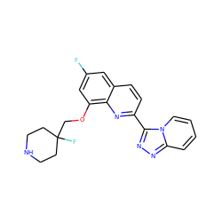 Fc1cc(OCC2(F)CCNCC2)c2nc(-c3nnc4ccccn34)ccc2c1 ZINC000096175098