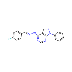 Fc1ccc(/C=N/Nc2ncnc3c2cnn3-c2ccccc2)cc1 ZINC000026260765