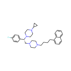 Fc1ccc([C@@H](CN2CCN(CCCCc3cccc4ccccc34)CC2)N2CCN(C3CC3)CC2)cc1 ZINC000028646162