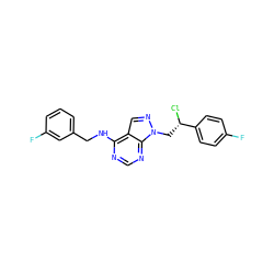 Fc1ccc([C@@H](Cl)Cn2ncc3c(NCc4cccc(F)c4)ncnc32)cc1 ZINC000029136063