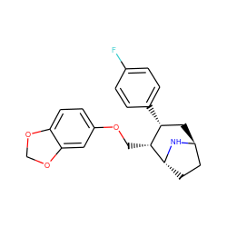 Fc1ccc([C@@H]2C[C@H]3CC[C@@H](N3)[C@@H]2COc2ccc3c(c2)OCO3)cc1 ZINC000100801357