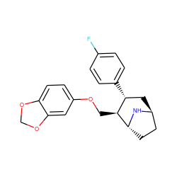 Fc1ccc([C@@H]2C[C@H]3CC[C@@H](N3)[C@H]2COc2ccc3c(c2)OCO3)cc1 ZINC000100801348