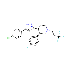 Fc1ccc([C@@H]2CN(CCC(F)(F)F)CC[C@H]2c2cc(-c3ccc(Cl)cc3)[nH]n2)cc1 ZINC000147663712