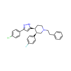 Fc1ccc([C@@H]2CN(CCc3ccccc3)CC[C@@H]2c2cc(-c3ccc(Cl)cc3)n[nH]2)cc1 ZINC000169306846