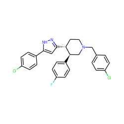 Fc1ccc([C@@H]2CN(Cc3ccc(Cl)cc3)CC[C@H]2c2cc(-c3ccc(Cl)cc3)[nH]n2)cc1 ZINC000147642987