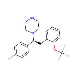 Fc1ccc([C@H](Cc2ccccc2OC(F)(F)F)N2CCNCC2)cc1 ZINC000049035659