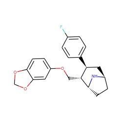 Fc1ccc([C@H]2C[C@H]3CC[C@@H](N3)[C@@H]2COc2ccc3c(c2)OCO3)cc1 ZINC000100801369