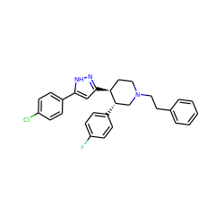 Fc1ccc([C@H]2CN(CCc3ccccc3)CC[C@@H]2c2cc(-c3ccc(Cl)cc3)[nH]n2)cc1 ZINC000146091880