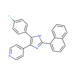 Fc1ccc(-c2[nH]c(-c3cccc4ccccc34)nc2-c2ccncc2)cc1 ZINC000026574846