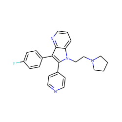 Fc1ccc(-c2c(-c3ccncc3)n(CCN3CCCC3)c3cccnc23)cc1 ZINC000013528381