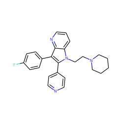 Fc1ccc(-c2c(-c3ccncc3)n(CCN3CCCCC3)c3cccnc23)cc1 ZINC000000585891