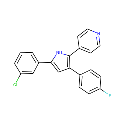 Fc1ccc(-c2cc(-c3cccc(Cl)c3)[nH]c2-c2ccncc2)cc1 ZINC000027720857