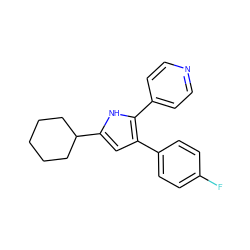 Fc1ccc(-c2cc(C3CCCCC3)[nH]c2-c2ccncc2)cc1 ZINC000027714824