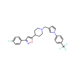 Fc1ccc(-c2cc(C3CCN(Cc4ccn(-c5ccc(C(F)(F)F)cc5)c4)CC3)on2)cc1 ZINC000040860500