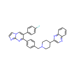 Fc1ccc(-c2cn3ccnc3nc2-c2ccc(CN3CCC(c4cnc5ccccc5n4)CC3)cc2)cc1 ZINC000167114347