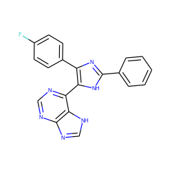 Fc1ccc(-c2nc(-c3ccccc3)[nH]c2-c2ncnc3nc[nH]c23)cc1 ZINC000095577463