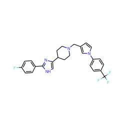 Fc1ccc(-c2nc(C3CCN(Cc4ccn(-c5ccc(C(F)(F)F)cc5)c4)CC3)c[nH]2)cc1 ZINC000040380293