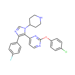 Fc1ccc(-c2ncn(C3CCNCC3)c2-c2ccnc(Oc3ccc(Cl)cc3)n2)cc1 ZINC000036127106