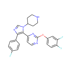 Fc1ccc(-c2ncn(C3CCNCC3)c2-c2ccnc(Oc3ccc(F)c(F)c3)n2)cc1 ZINC000034753282