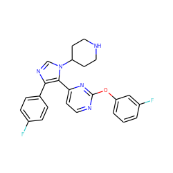 Fc1ccc(-c2ncn(C3CCNCC3)c2-c2ccnc(Oc3cccc(F)c3)n2)cc1 ZINC000034753278