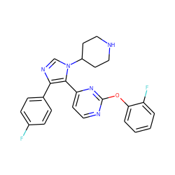 Fc1ccc(-c2ncn(C3CCNCC3)c2-c2ccnc(Oc3ccccc3F)n2)cc1 ZINC000034753279