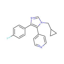 Fc1ccc(-c2ncn(CC3CC3)c2-c2ccncc2)cc1 ZINC000002047872