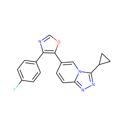 Fc1ccc(-c2ncoc2-c2ccc3nnc(C4CC4)n3c2)cc1 ZINC000001491601