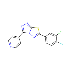 Fc1ccc(-c2nn3c(-c4ccncc4)nnc3s2)cc1Cl ZINC000013736612