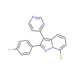 Fc1ccc(-c2nn3c(Cl)cccc3c2-c2ccncc2)cc1 ZINC000033993317