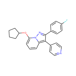 Fc1ccc(-c2nn3c(OC4CCCC4)cccc3c2-c2ccncc2)cc1 ZINC000045498222