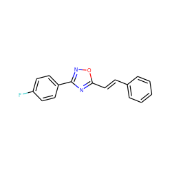 Fc1ccc(-c2noc(/C=C/c3ccccc3)n2)cc1 ZINC000005101916