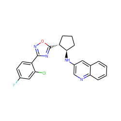 Fc1ccc(-c2noc([C@@H]3CCC[C@H]3Nc3cnc4ccccc4c3)n2)c(Cl)c1 ZINC000040916970