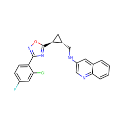 Fc1ccc(-c2noc([C@H]3C[C@@H]3CNc3cnc4ccccc4c3)n2)c(Cl)c1 ZINC000040916266