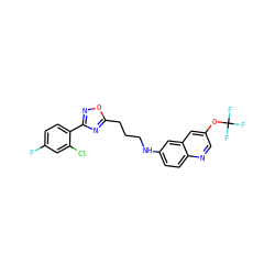 Fc1ccc(-c2noc(CCCNc3ccc4ncc(OC(F)(F)F)cc4c3)n2)c(Cl)c1 ZINC000040972909