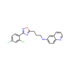 Fc1ccc(-c2noc(CCCNc3ccc4ncccc4c3)n2)c(Cl)c1 ZINC000040973168