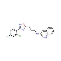 Fc1ccc(-c2noc(CCCNc3cnc4ccccc4c3)n2)c(Cl)c1 ZINC000040413695