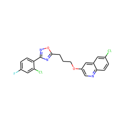 Fc1ccc(-c2noc(CCCOc3cnc4ccc(Cl)cc4c3)n2)c(Cl)c1 ZINC000040974704