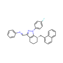 Fc1ccc(-n2nc(/C=N/c3ccccc3)c3c2[C@H](Cc2cccc4ccccc24)CCC3)cc1 ZINC000026574312