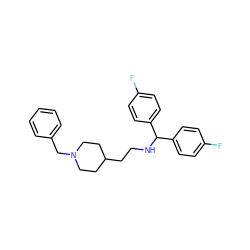 Fc1ccc(C(NCCC2CCN(Cc3ccccc3)CC2)c2ccc(F)cc2)cc1 ZINC000013780921