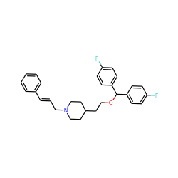 Fc1ccc(C(OCCC2CCN(C/C=C/c3ccccc3)CC2)c2ccc(F)cc2)cc1 ZINC000013491393